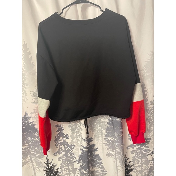 Slightly Cropped Drawstring Color Block Sweater - Picture 3 of 3